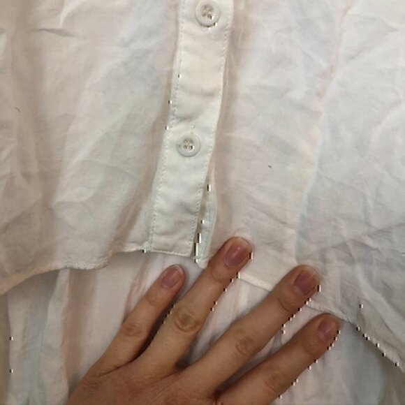 MILLAU LF White Crochet Lace High Low Hi-Lo Sheer Rayon Cotton Button Top Blouse - Picture 6 of 10